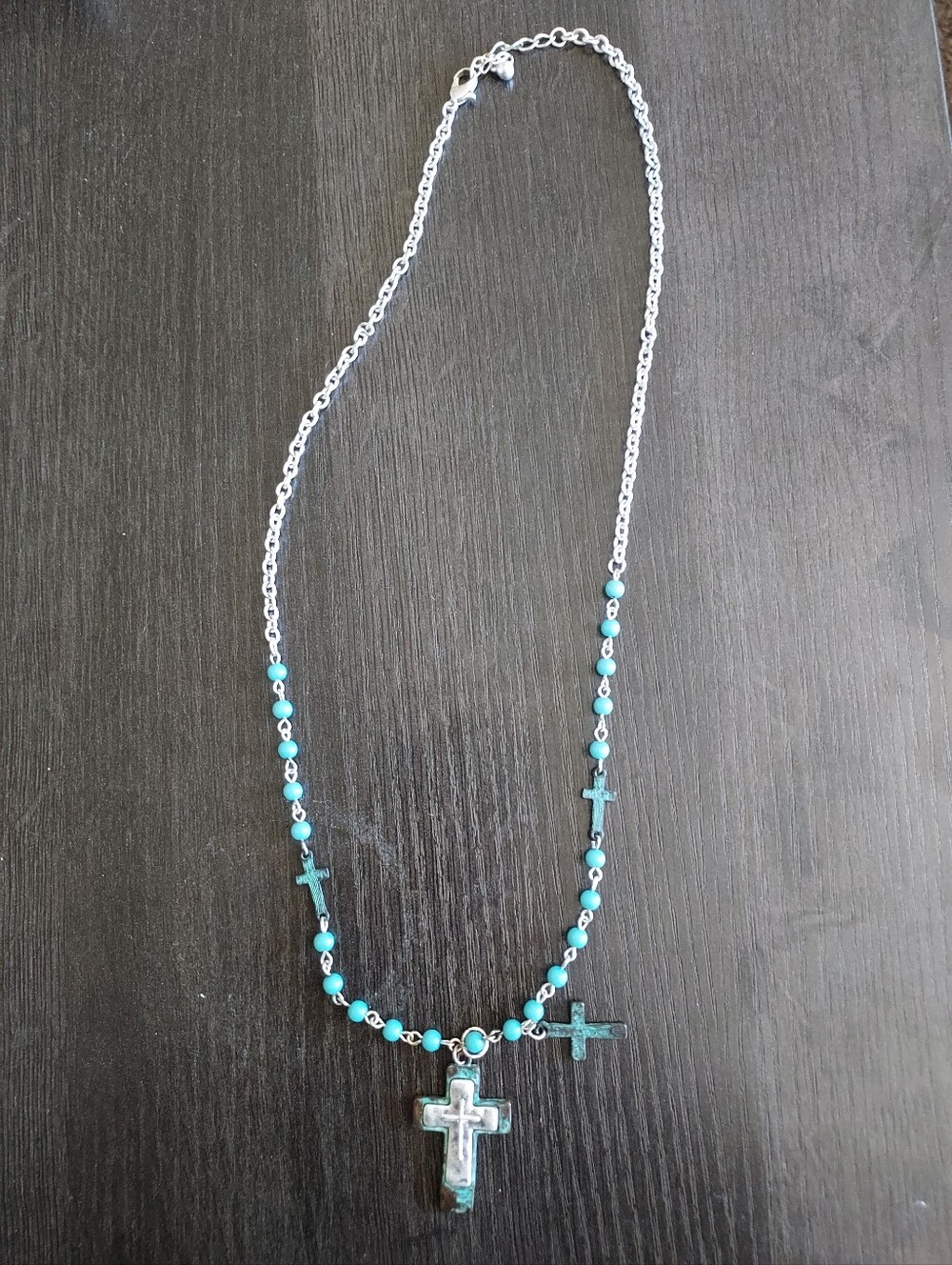 Silver Chain Turquoise Cross Necklace - Women Jewelry
